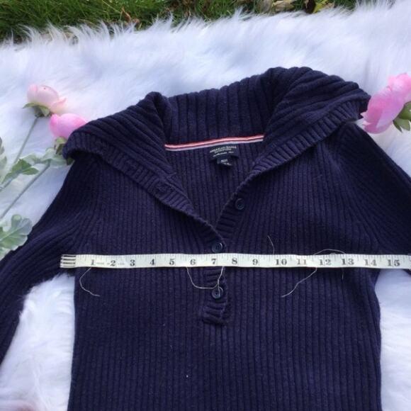 American Eagle Outfitters Dark Blue Ribbed Sweater Medium Long Sleeve Cotton M - Picture 2 of 7